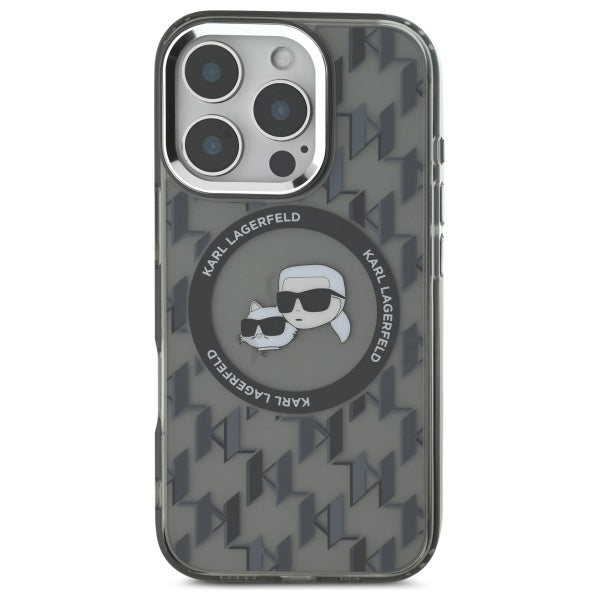 Karl Lagerfeld IML Monogram Karl &amp; Choupette Head MagSafe iPhone 16 Pro Case - Black