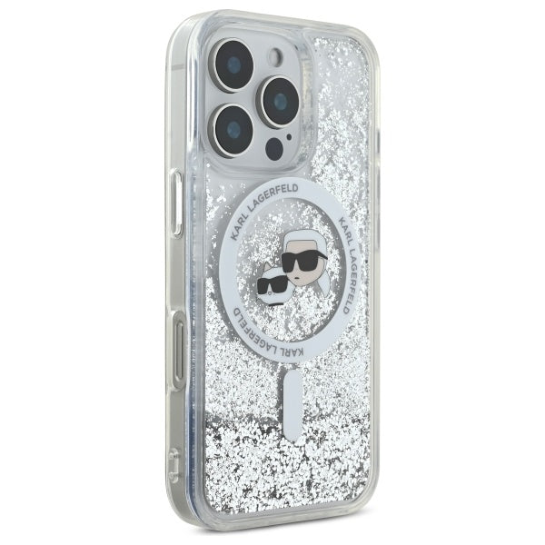 Karl Lagerfeld Liquid Glitter Karl &amp; Choupette Head Magsafe iPhone 16 Pro Case - Clear