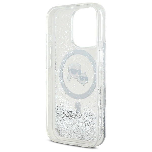 Karl Lagerfeld Liquid Glitter Karl &amp; Choupette Head Magsafe iPhone 16 Pro Case - Clear