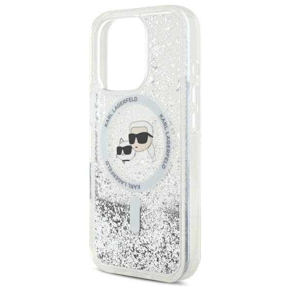 Karl Lagerfeld Liquid Glitter Karl &amp; Choupette Head Magsafe iPhone 16 Pro Case - Clear