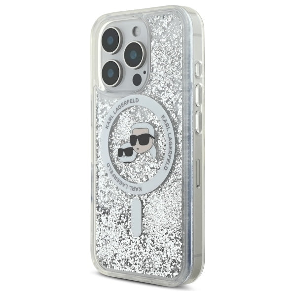 Karl Lagerfeld Liquid Glitter Karl &amp; Choupette Head Magsafe iPhone 16 Pro Case - Clear