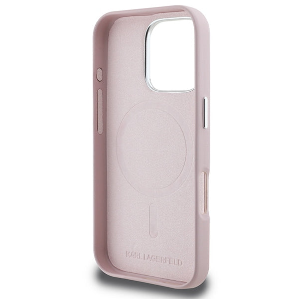 Karl Lagerfeld FW Metal Plate MagSafe iPhone 16 Pro Case - Pink