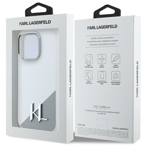 Karl Lagerfeld Silicone Shadow Metal Initial MagSafe iPhone 16 Pro Case - White