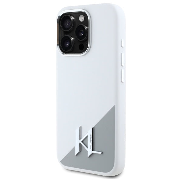 Karl Lagerfeld Silicone Shadow Metal Initial MagSafe iPhone 16 Pro Case - White