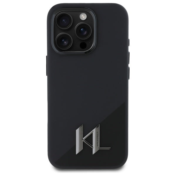 Karl Lagerfeld Silicone Shadow Metal Initial MagSafe iPhone 16 Pro Case - Black