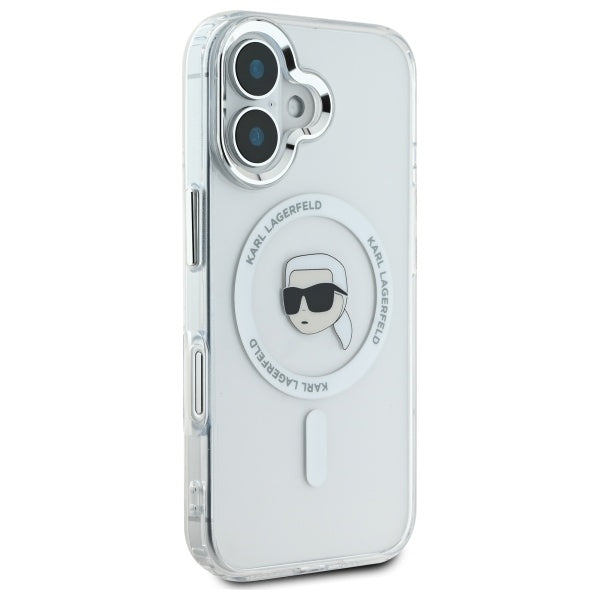 Karl Lagerfeld IML Metal Karl Head MagSafe Case for iPhone 16 Plus - White