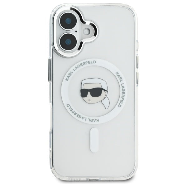 Karl Lagerfeld IML Metal Karl Head MagSafe Case for iPhone 16 Plus - White