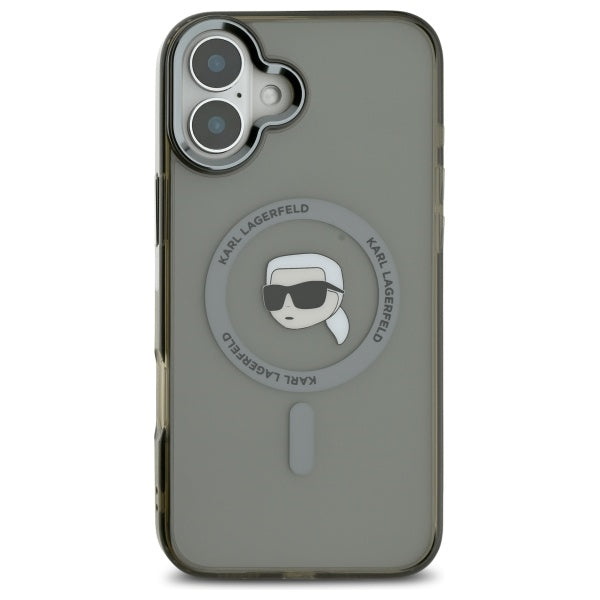 Karl Lagerfeld IML Metal Karl Head MagSafe iPhone 16 Plus Case - Black