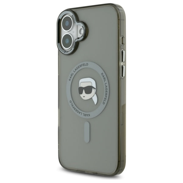 Karl Lagerfeld IML Metal Karl Head MagSafe iPhone 16 Plus Case - Black