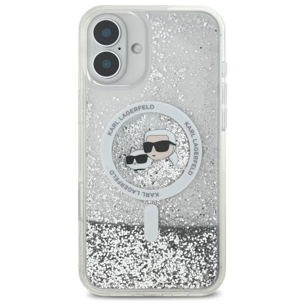Karl Lagerfeld Liquid Glitter Karl &amp; Choupette Head Magsafe iPhone 16 Plus Case - Clear