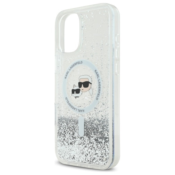Karl Lagerfeld Liquid Glitter Karl &amp; Choupette Head Magsafe iPhone 16 Plus Case - Clear