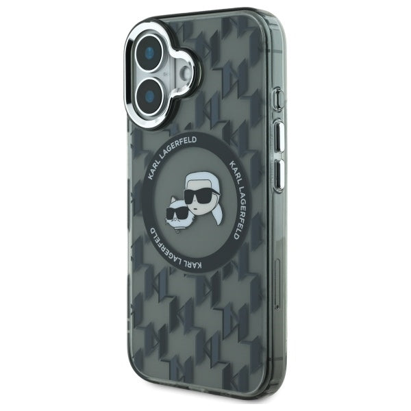 Karl Lagerfeld IML Monogram Karl &amp; Choupette Head MagSafe iPhone 16 Case - Black