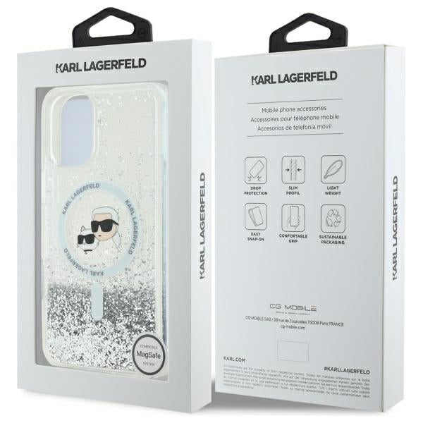 Karl Lagerfeld Liquid Glitter Karl&amp;Choupette Head Magsafe iPhone 16 Case - Clear