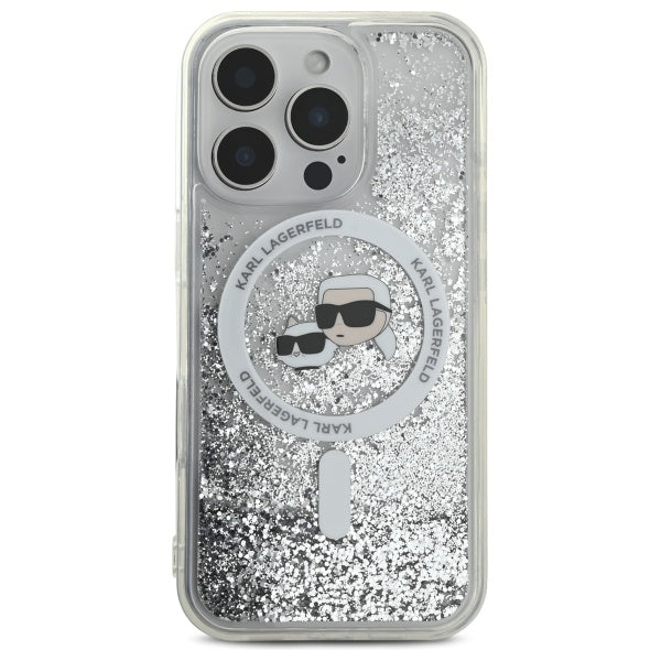 Karl Lagerfeld Liquid Glitter Karl &amp; Choupette Head Magsafe Case for iPhone 16 Pro Max - Clear