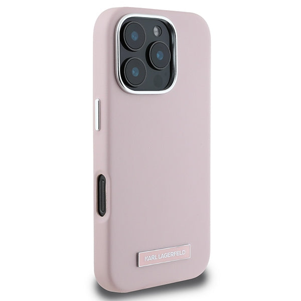 Karl Lagerfeld FW Metal Plate MagSafe iPhone 16 Pro Max Case - Pink