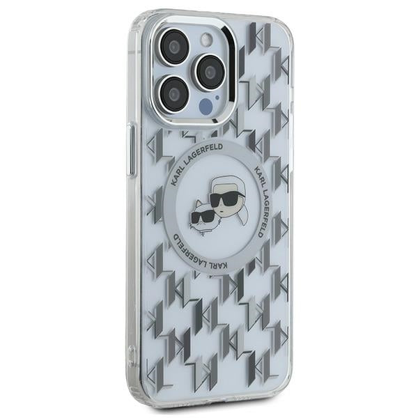 Karl Lagerfeld IML Monogram Karl & Choupette Head MagSafe iPhone 15 Pro Case - Clear