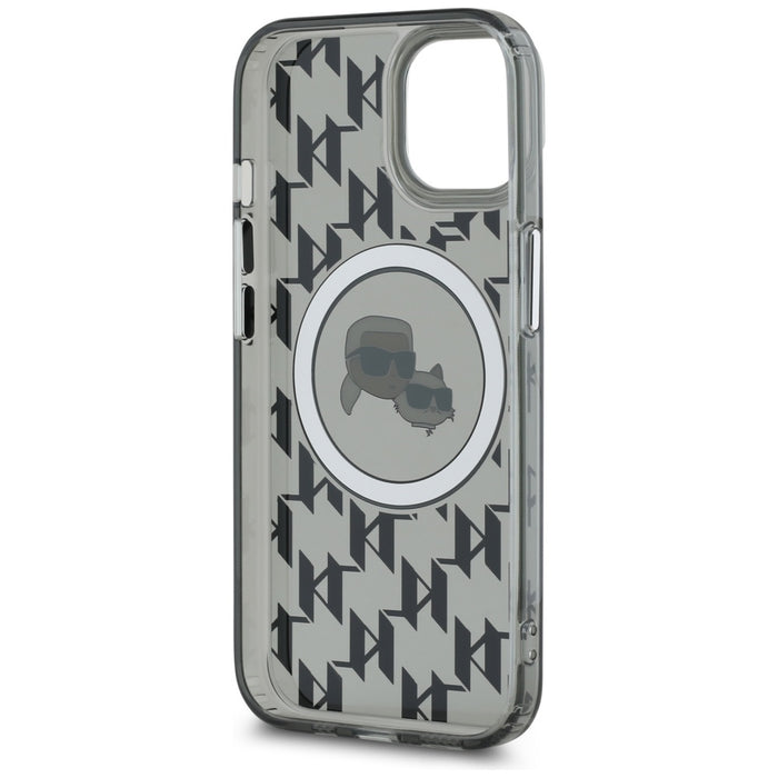 Karl Lagerfeld IML Monogram Karl &amp; Choupette Head MagSafe iPhone 15 Plus Case - Black