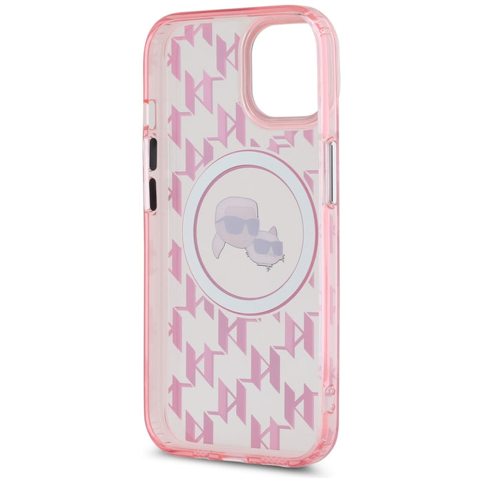 Karl Lagerfeld IML Monogram Karl &amp; Choupette Head MagSafe iPhone 15 Plus Case - Pink