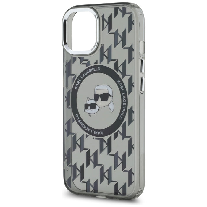 Karl Lagerfeld IML Monogram Karl & Choupette Head MagSafe iPhone 15 Case - Black