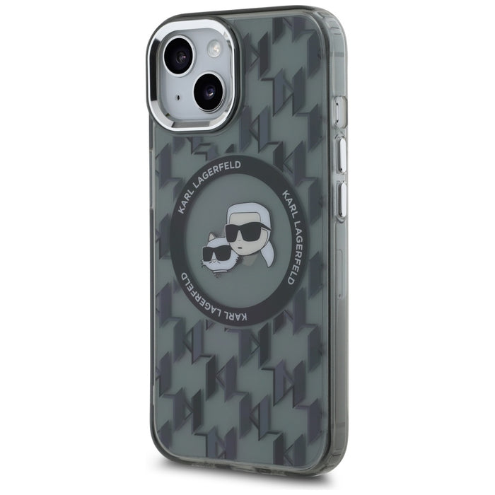 Karl Lagerfeld IML Monogram Karl &amp; Choupette Head MagSafe iPhone 15 Case - Black