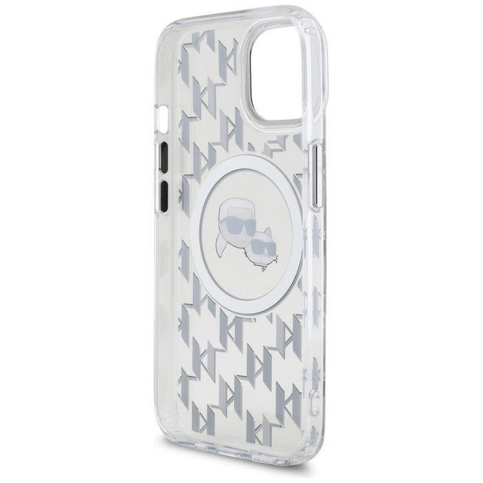 Karl Lagerfeld IML Monogram Karl &amp; Choupette Head MagSafe iPhone 15 Case - Clear