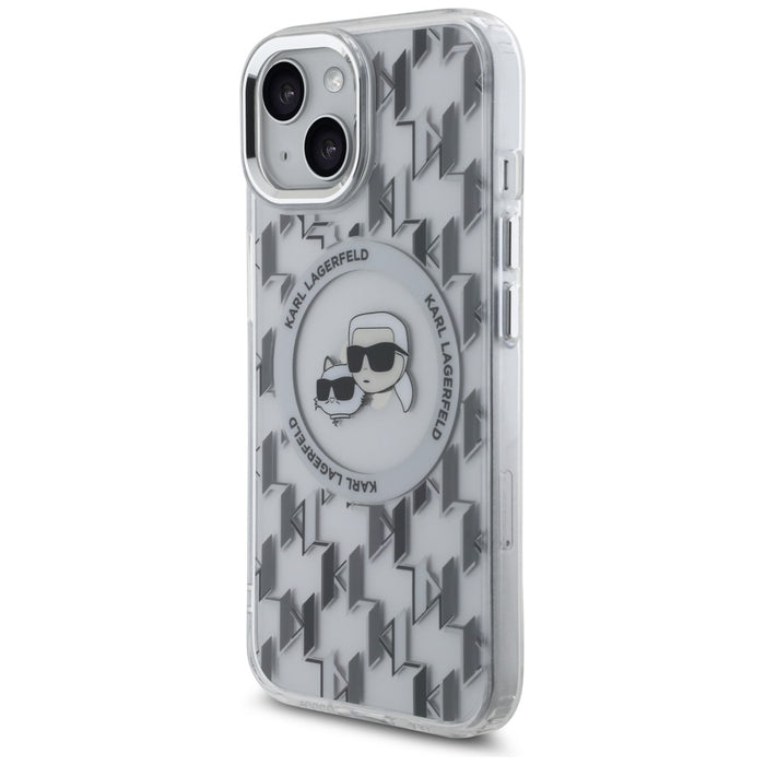 Karl Lagerfeld IML Monogram Karl &amp; Choupette Head MagSafe iPhone 15 Case - Clear