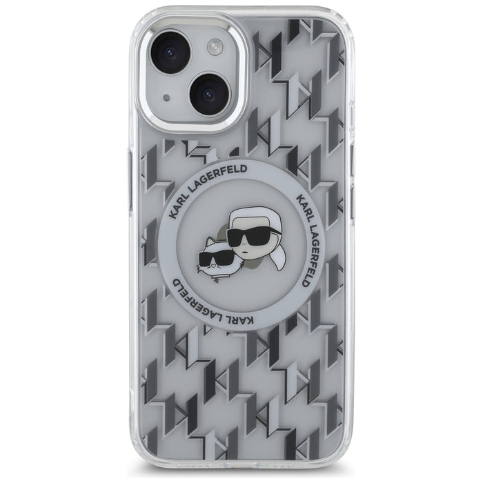 Karl Lagerfeld IML Monogram Karl & Choupette Head MagSafe iPhone 15 Case - Clear