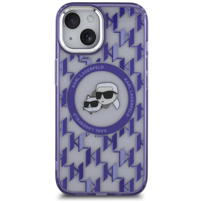 Karl Lagerfeld IML Monogram Karl & Choupette Head MagSafe iPhone 15 Case - Purple