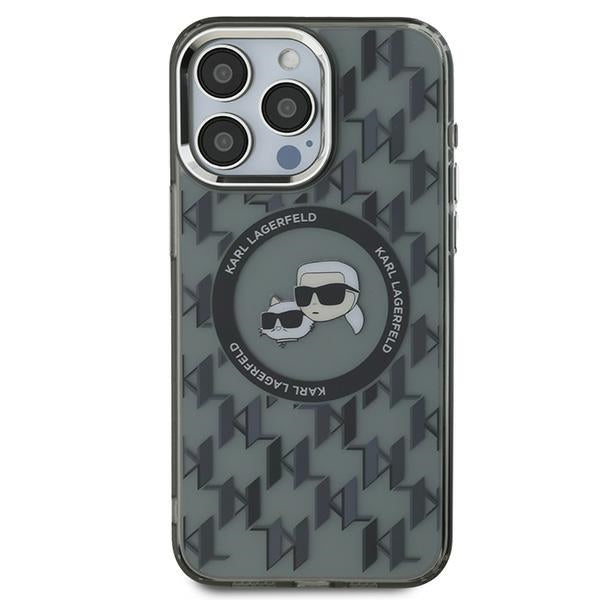 Karl Lagerfeld IML Monogram Karl & Choupette Head MagSafe Case for iPhone 15 Pro Max - Black