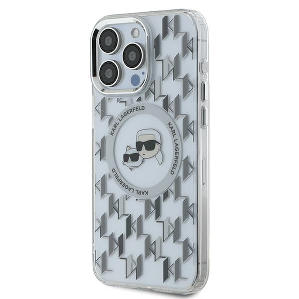 Karl Lagerfeld IML Monogram Karl & Choupette Head MagSafe Case for iPhone 15 Pro Max - Clear