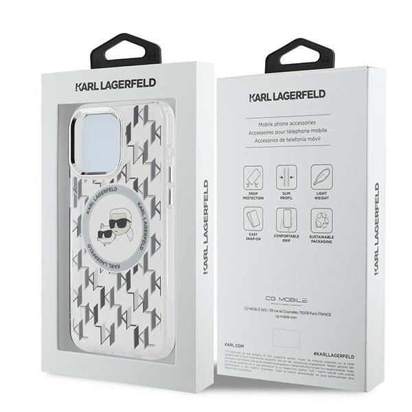Karl Lagerfeld IML Monogram Karl &amp; Choupette Head MagSafe Case for iPhone 15 Pro Max - Clear