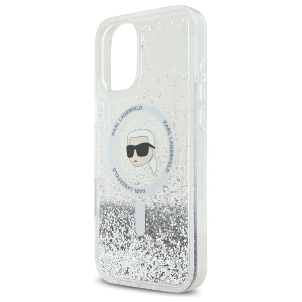 Karl Lagerfeld Liquid Glitter Karl Head Magsafe iPhone 16 Case - Clear