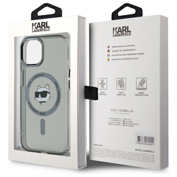 Karl Lagerfeld KLHMP15SHLSCHK iPhone 15 6.1" black/black hardcase IML Metal Choupette Head MagSafe