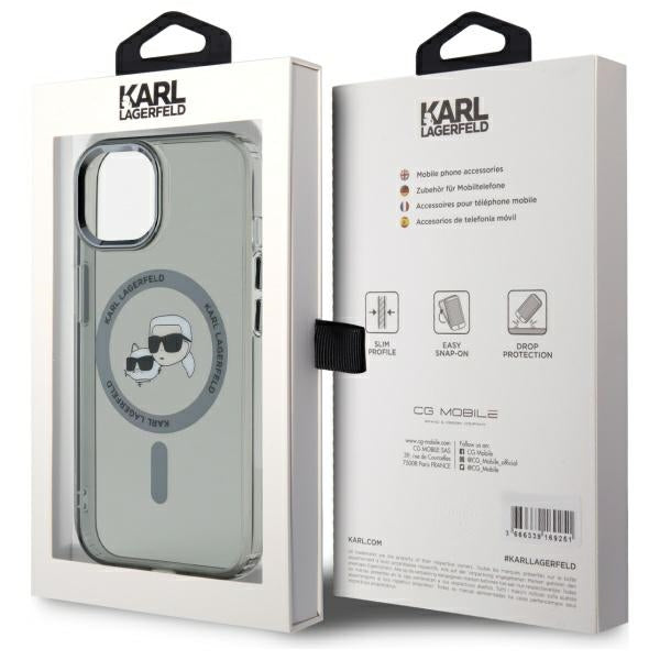 Karl Lagerfeld KLHMP15SHLSKCK iPhone 15 6.1" black/black hardcase IML Metal Karl&amp;Choupette Head MagSafe