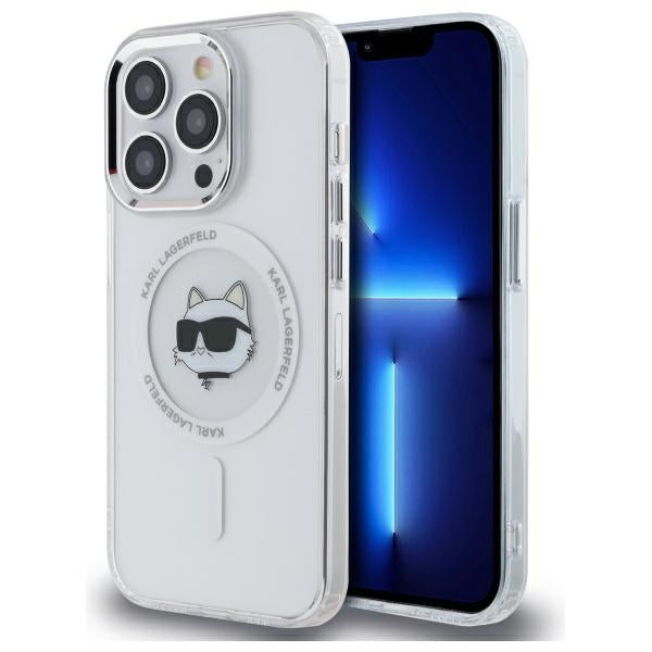 Karl Lagerfeld IML Metal Choupette Head MagSafe iPhone 14 Pro Case - White