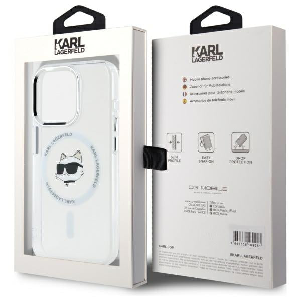 Karl Lagerfeld IML Metal Choupette Head MagSafe iPhone 15 Pro Case - White
