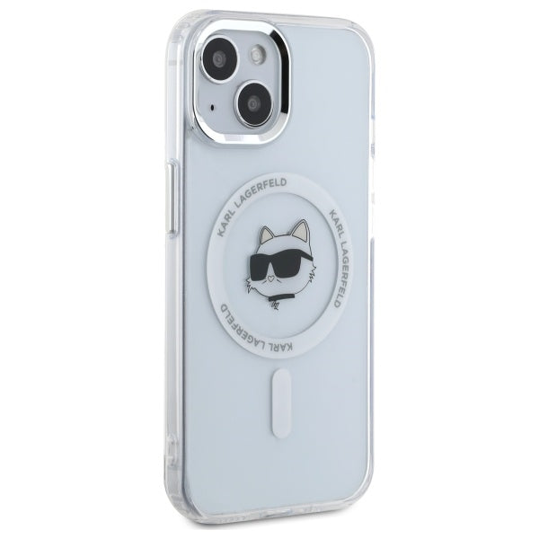 Karl Lagerfeld IML Metal Choupette Head MagSafe iPhone 15 Plus Case - White