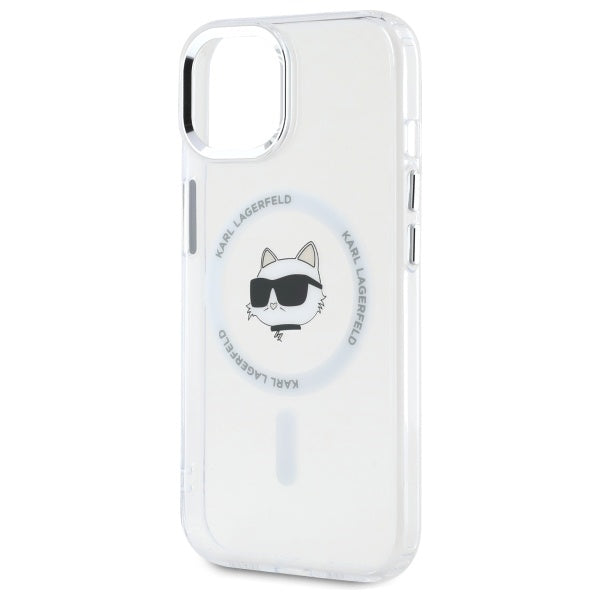 Karl Lagerfeld IML Metal Choupette Head MagSafe iPhone 15 Plus Case - White
