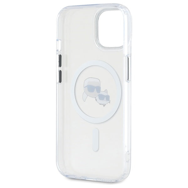 Karl Lagerfeld IML Metal Karl&amp;Choupette Head MagSafe iPhone 15 Case - White