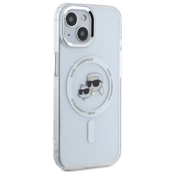Karl Lagerfeld IML Metal Karl&amp;Choupette Head MagSafe iPhone 15 Case - White