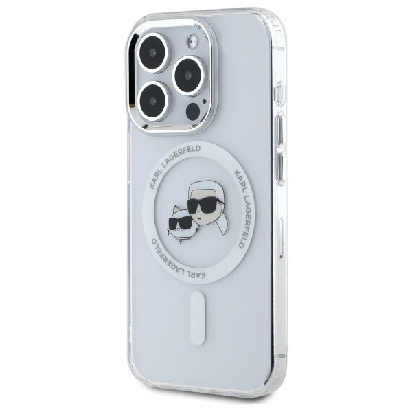 Karl Lagerfeld IML Metal Karl&amp;Choupette Head MagSafe Case for iPhone 15 Pro Max - White