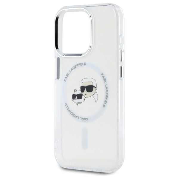 Karl Lagerfeld IML Metal Karl&amp;Choupette Head MagSafe Case for iPhone 15 Pro Max - White