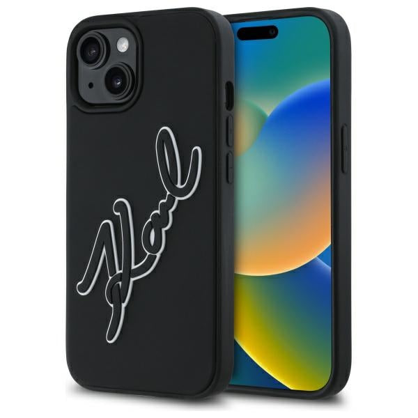 Karl Lagerfeld 3D Rubber Signature iPhone 15 Case - Black