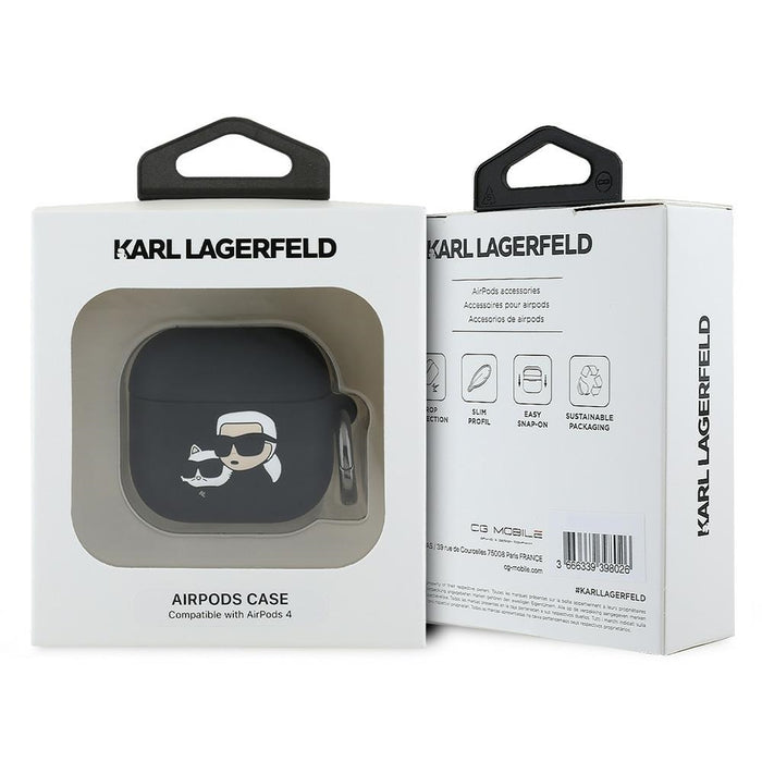 Karl Lagerfeld Silicone Karl&amp;Chaupette Head 3D Case for AirPods 4 - Black