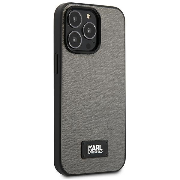 Karl Lagerfeld Saffiano Plaque Case for iPhone 13 Pro Max 6.7" - Silver