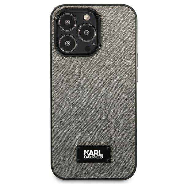 Karl Lagerfeld Saffiano Plaque Case for iPhone 13 Pro Max 6.7" - Silver