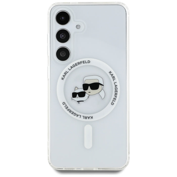 Case Karl Lagerfeld Button Karl &amp; Choupette Heads Printed Logo MagSafe Samsung Galaxy S25 white