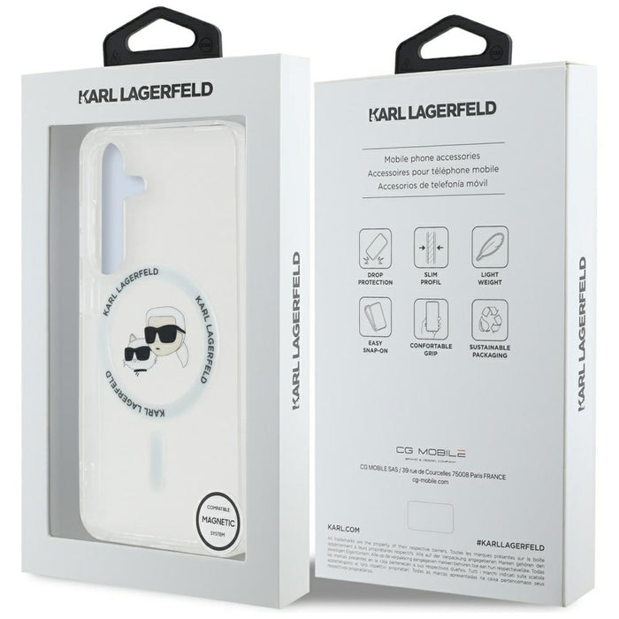 Case Karl Lagerfeld Button Karl &amp; Choupette Heads Printed Logo MagSafe Samsung Galaxy S25 white