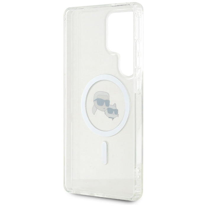 Case Karl Lagerfeld Button Karl &amp; Choupette Heads Printed Logo MagSafe Samsung Galaxy S25 Ultra white