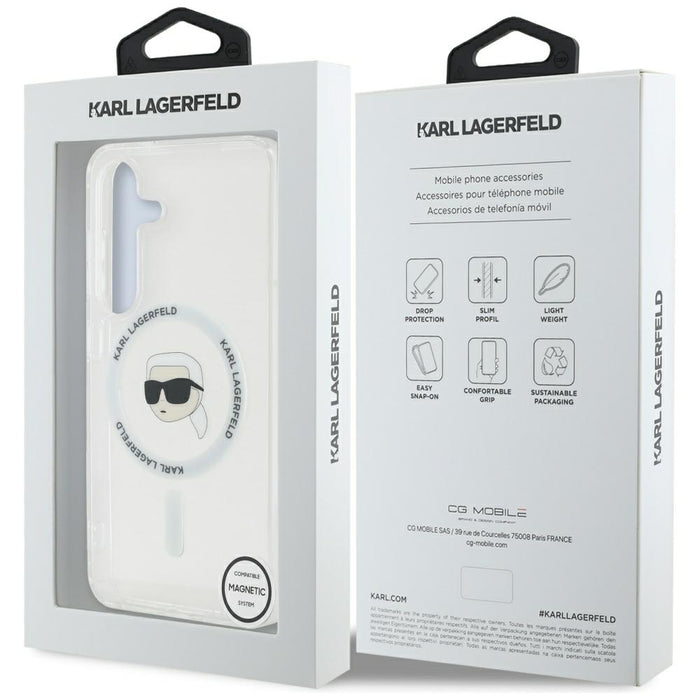 Case Karl Lagerfeld Button Karl Head Printed Logo MagSafe Samsung Galaxy S25 white